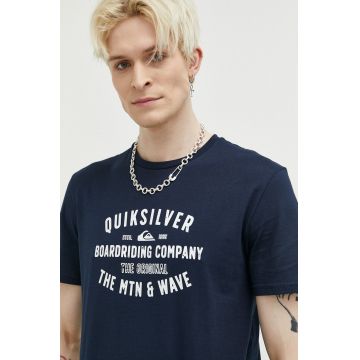 Quiksilver tricou din bumbac culoarea albastru marin, cu imprimeu