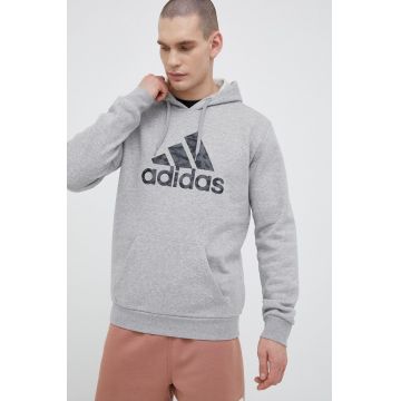 adidas bluza barbati, culoarea gri, cu glugă, cu imprimeu