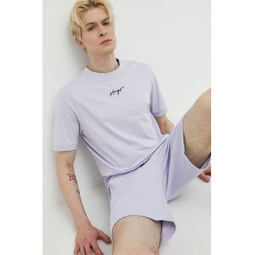 HUGO tricou din bumbac culoarea violet, cu imprimeu