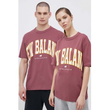 New Balance tricou din bumbac culoarea roz, cu imprimeu