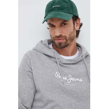 Pepe Jeans bluza Edward Hoodie barbati, culoarea gri, cu glugă, cu imprimeu