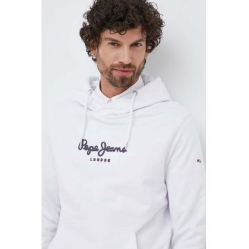 Pepe Jeans hanorac de bumbac Edward Hoodie barbati, culoarea alb, cu glugă, cu imprimeu