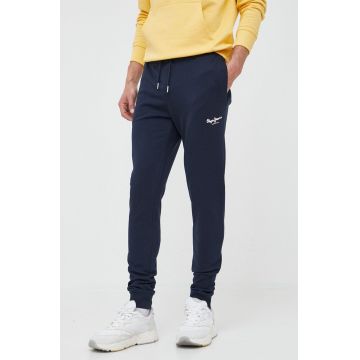 Pepe Jeans pantaloni de trening din bumbac culoarea albastru marin, cu imprimeu