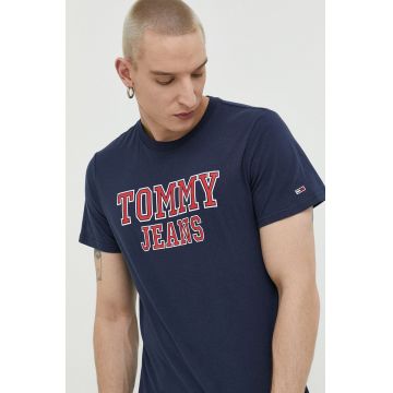 Tommy Jeans tricou din bumbac culoarea albastru marin, cu imprimeu
