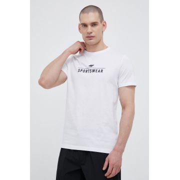 4F tricou din bumbac culoarea alb, cu imprimeu