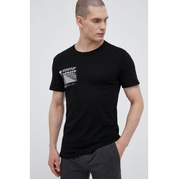 4F tricou din bumbac culoarea negru, cu imprimeu