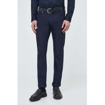 Armani Exchange pantaloni de bumbac culoarea albastru marin, mulata