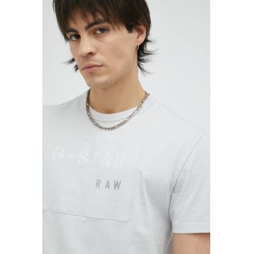 G-Star Raw tricou din bumbac culoarea gri, cu imprimeu