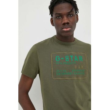 G-Star Raw tricou din bumbac culoarea verde, cu imprimeu