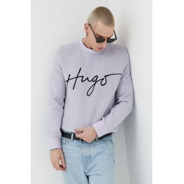 HUGO pulover de lana barbati, culoarea violet, călduros