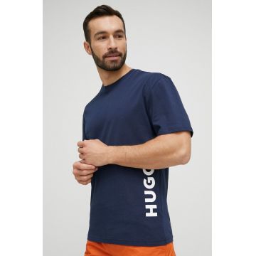 HUGO tricou de plajă culoarea albastru marin, cu imprimeu