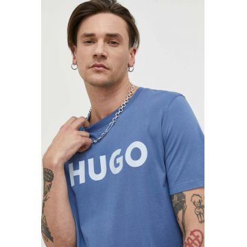 HUGO tricou din bumbac culoarea negru, cu imprimeu