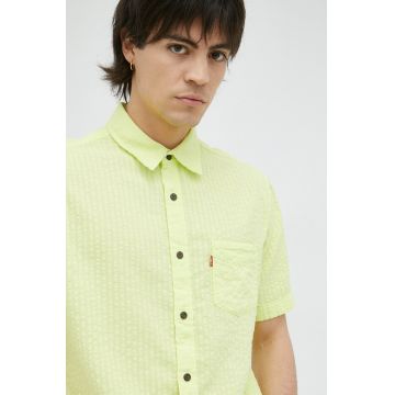 Levi's camasa din bumbac barbati, culoarea verde, cu guler clasic, regular