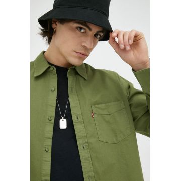 Levi's camasa din bumbac barbati, culoarea verde, cu guler clasic, regular