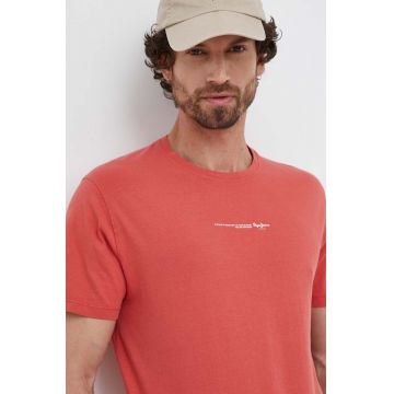 Pepe Jeans tricou din bumbac David culoarea portocaliu, cu imprimeu