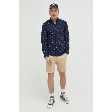 Tommy Jeans camasa din bumbac barbati, culoarea albastru marin, cu guler button-down, regular