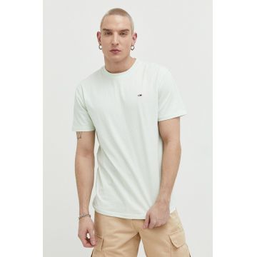 Tommy Jeans tricou din bumbac culoarea verde, neted