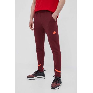 adidas pantaloni de trening culoarea bordo, cu imprimeu