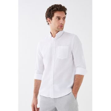 Camasa din amestec de in cu buzunar pe piept
