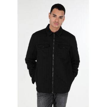 Jacheta cu fermoar si guler clasic - Negru