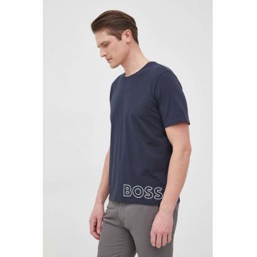 BOSS tricou barbati, culoarea albastru marin, cu imprimeu