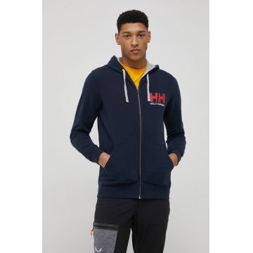 Helly Hansen hanorac de bumbac bărbați, culoarea bleumarin, cu glugă, cu imprimeu 34163