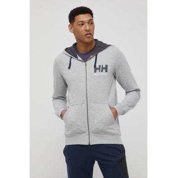 Helly Hansen hanorac de bumbac bărbați, culoarea gri, cu imprimeu 53289