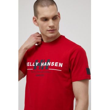 Helly Hansen tricou din bumbac culoarea rosu, cu imprimeu