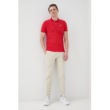 La Martina tricou polo barbati, culoarea rosu, neted