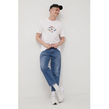 Quiksilver tricou din bumbac culoarea alb, cu imprimeu