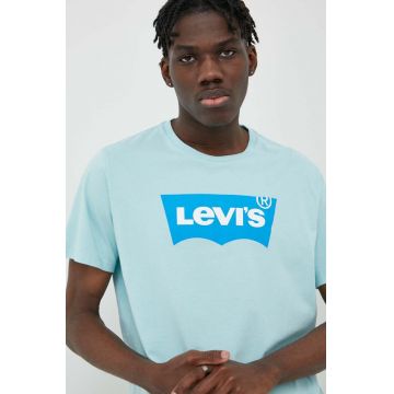 Levi's tricou din bumbac culoarea turcoaz, cu imprimeu