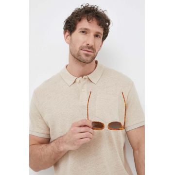 Pepe Jeans tricou polo Jato barbati, culoarea bej, neted