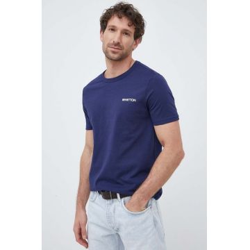 United Colors of Benetton tricou din bumbac culoarea albastru marin, cu imprimeu