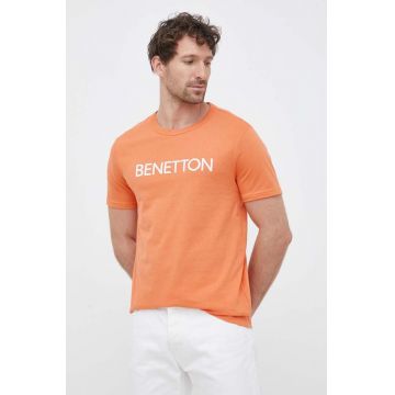 United Colors of Benetton tricou din bumbac culoarea portocaliu, cu imprimeu