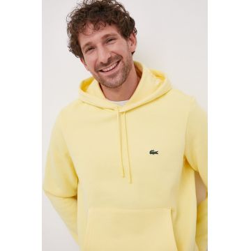 Lacoste bluza barbati, culoarea galben, cu glugă, neted