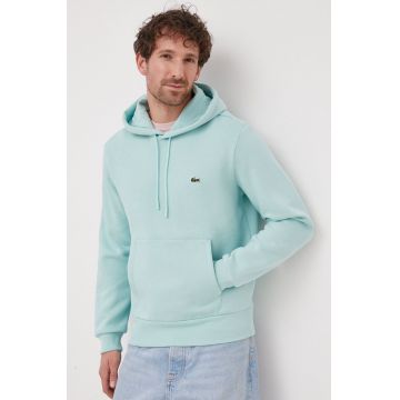 Lacoste bluza barbati, culoarea turcoaz, cu glugă, neted