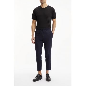 Pantaloni jogger crop de lana cu snur