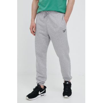 Reebok pantaloni de trening culoarea gri, melanj