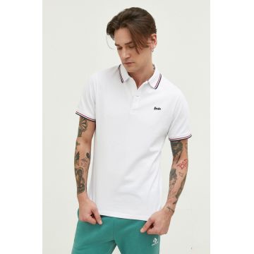 Superdry polo de bumbac culoarea alb, cu imprimeu