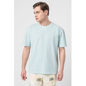 Tricou din bumbac cu decolteu la baza gatului Neon
