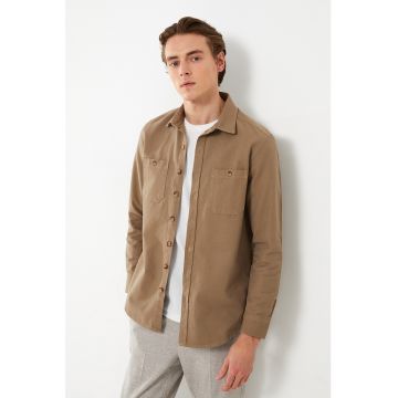 Jacheta-camasa slim fit din bumbac cu buzunare pe piept