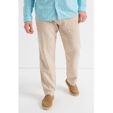 Pantaloni chino de in si bumbac cu model herringbone