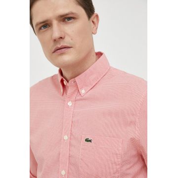 Lacoste camasa din bumbac barbati, culoarea alb, cu guler button-down, regular