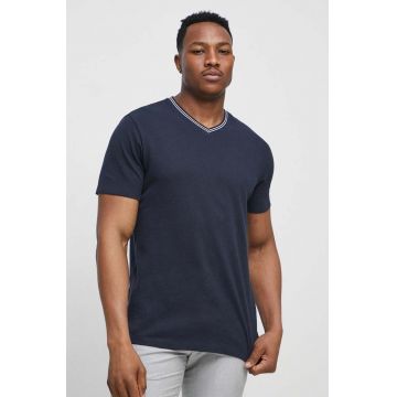 Medicine tricou din bumbac culoarea albastru marin, neted