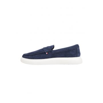 Pantofi loafer Penny de piele intoarsa cu logo stantat