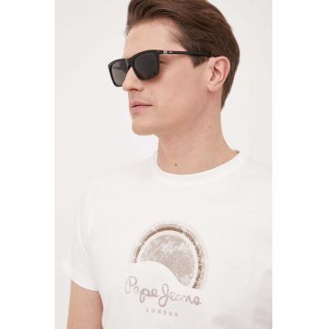 Pepe Jeans tricou din bumbac Richmond culoarea bej, cu imprimeu