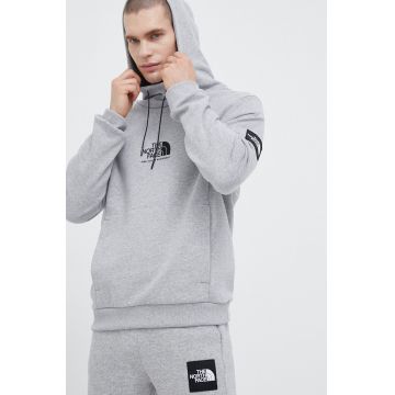 The North Face bluza barbati, culoarea gri, cu glugă, cu imprimeu