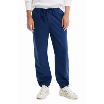Desigual pantaloni de bumbac culoarea albastru marin