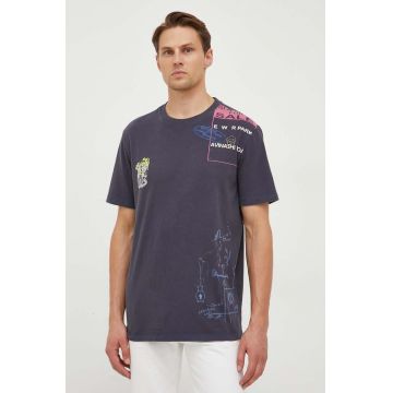 Desigual tricou din bumbac barbati, culoarea gri, modelator