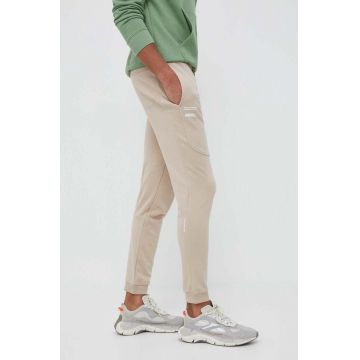 4F pantaloni de trening culoarea bej, neted